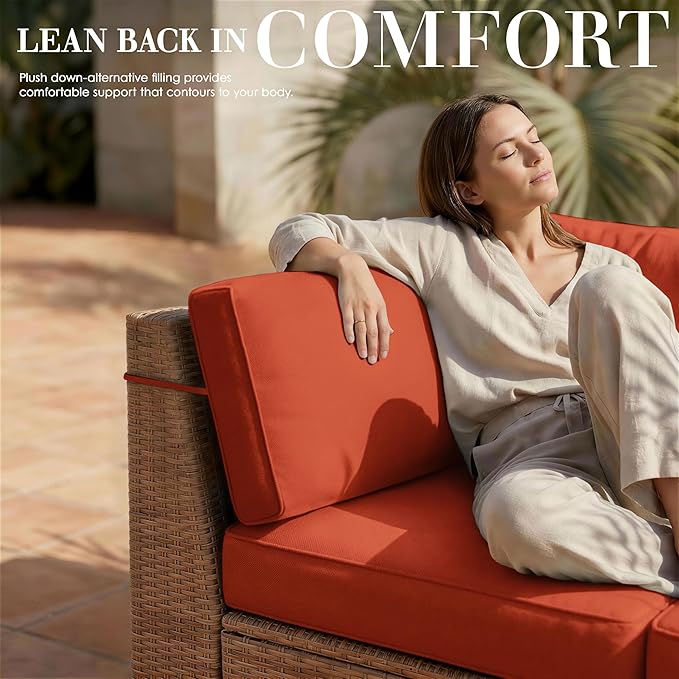 Outdoor Replacement Cushions for Patio Furniture, 5" Foam High-Density, 14-Piece Water-Resistant Outdoor Cushion for 6-Seat Sectional Patio Conversation Sets, Liner&Cover