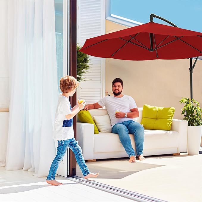 10 Ft Offset Cantilever Patio Umbrella - Fade-Resistant Shade Umbrella Outdoor Patio Canopy with Cross Base for Garden, Lawn, Deck, Yard or Pool by Pure Garden (Red)