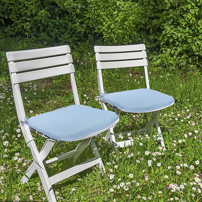 SleepMan Outdoor 17"x16" Chair Cushions with Ties Set of 8, Water Resistant All Weather U-Shape Seat Pads for Patio Garden Furniture Indoor Fade Resistant Patio Cushions (Light Blue)