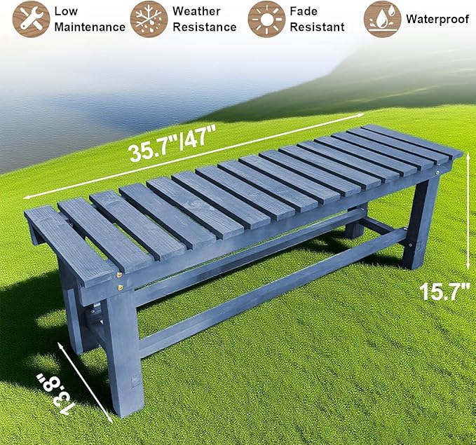 47.2'' Outdoor Garden Benches Weatherproof Patio Bench Two-Person Seat Backless Bench Wood Bench with Slatted High Temperature Bench for Front Porch Backyard (Upgraded to Prevent Fading)
