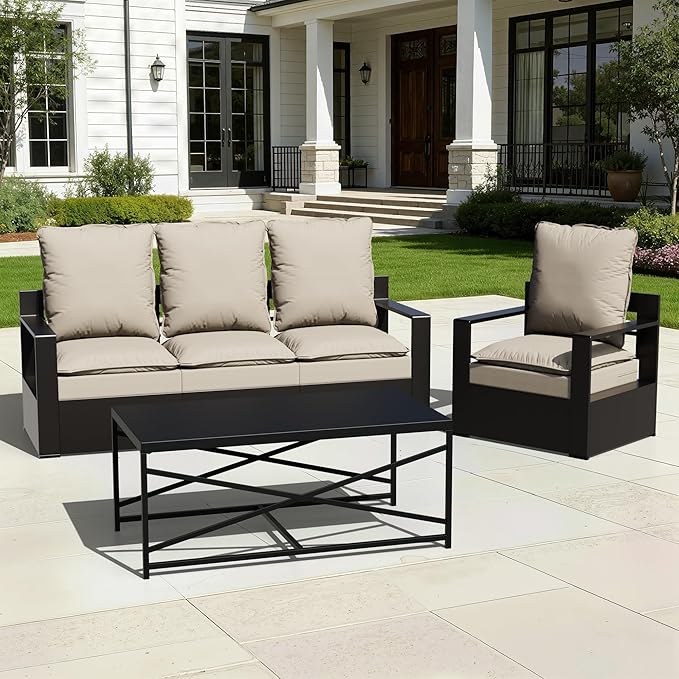 Joyside Outdoor Chair Cushions Set, 24x24 Inch Smile Patio Furniture Cushions, 6’’ Thick, Double-Layer, Water Resistant & Fade Resistant, Outdoor Replacement Cushions for Seat and Sofa
