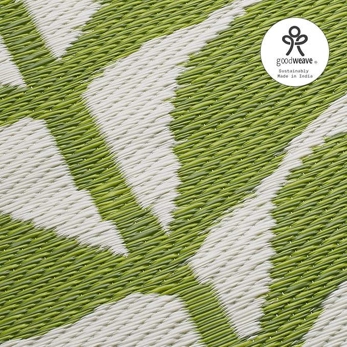 Fab Habitat Outdoor Rug - Waterproof, Fade Resistant, Crease-Free - Premium Recycled Plastic - Tropical Leaf Botanical - Patio Porch Balcony Deck - Hilo - Green - 8 x 10 ft