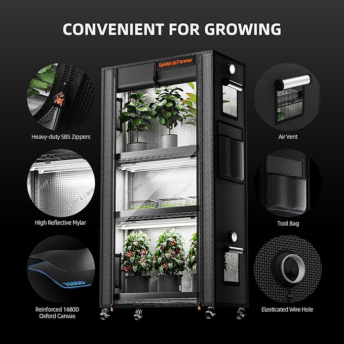 Spider Farmer 2025 Plant Stand with Grow Lights, 4-Tier Plant Shelf with 6Pcs 2ft Full Spectrum LED Lamp and Grow Tent, for Veg Seed Starting Plants Growth Greenhouse 28Lx14Dx59H (Update)