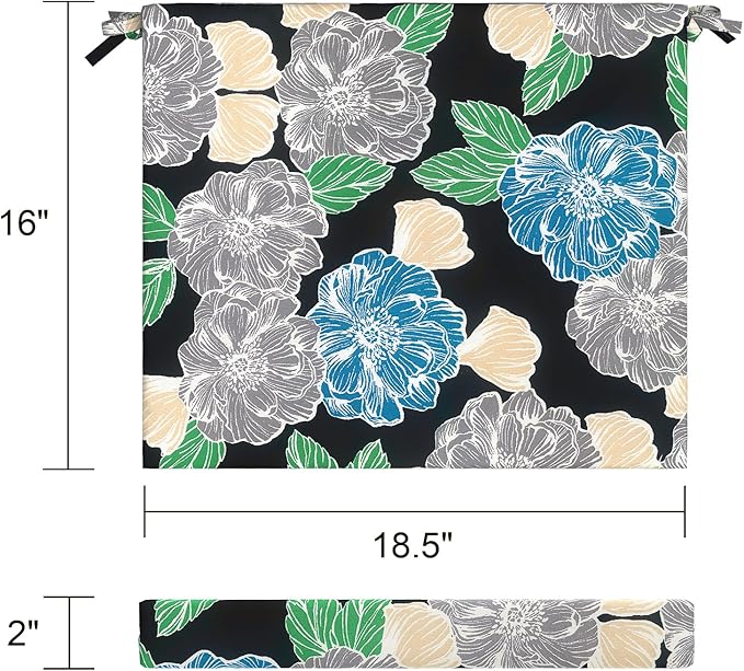 LVTXIII Outdoor Seat Cushions Set of 4 Square Corner Chair Cushions with Ties, Patio Chair Pads for Home Office and Patio Garden Furniture Decoration 18.5"x16"x2", Peony Garden