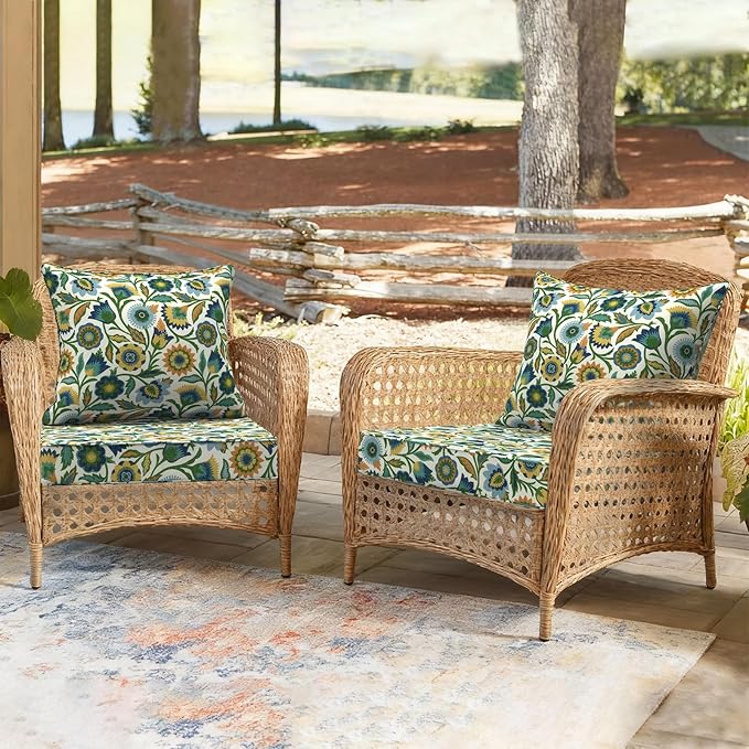 Outdoor Deep Seat Cushion Set, Water Repellent 24"x24" Patio Thick Cushions Replacement with Seat & Back Pillow for Patio Sofa, Wicker Chair, Couch - Fiesta Floral