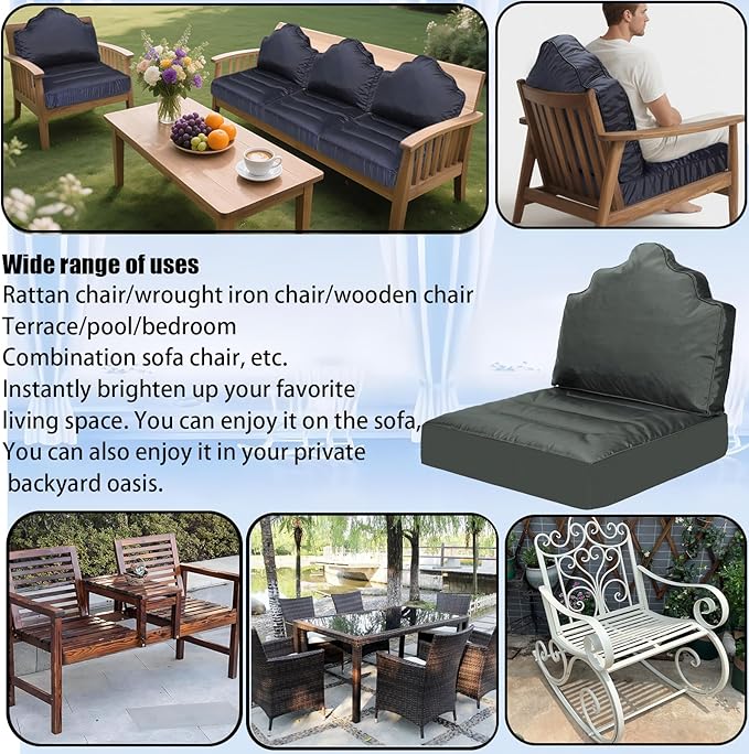 Deep Seat Patio Cushion Set 24 x 24 Inch,Filled with High-Support Sponge+ Pearl Cotton,Waterproof & Fade Resistant,with Backrest and Removable Cover,Outdoor Deep Seat Set for Patio Furniture