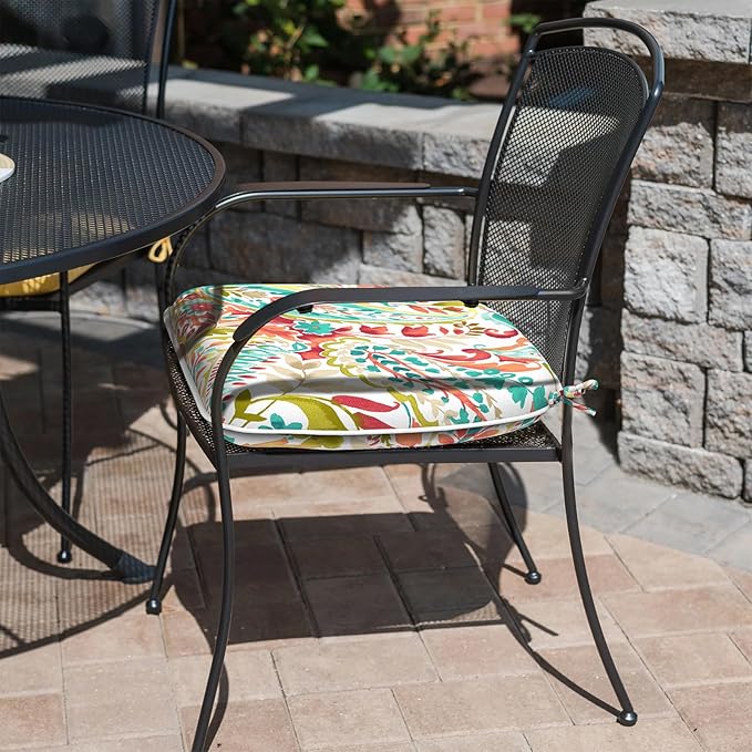 Outdoor Chair Cushions Set of 4, Water Resistant Patio Chair Pads with Ties, Seat Cushions for Home Garden Furniture Decoration, 16"x17", Pretty Paisley