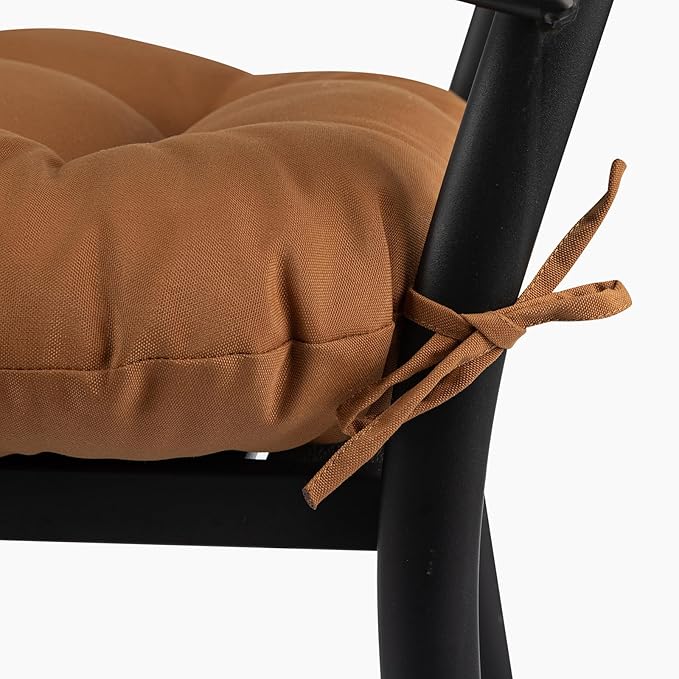 Outdoor Chair Cushions 19 x19 Inch,Water Resistant Tufted Seat Cushions 19",Reversible,Weather Resistant,Rounded Back Wicker Chair Cushion for Patio Garden Furniture(Caramel Orange)