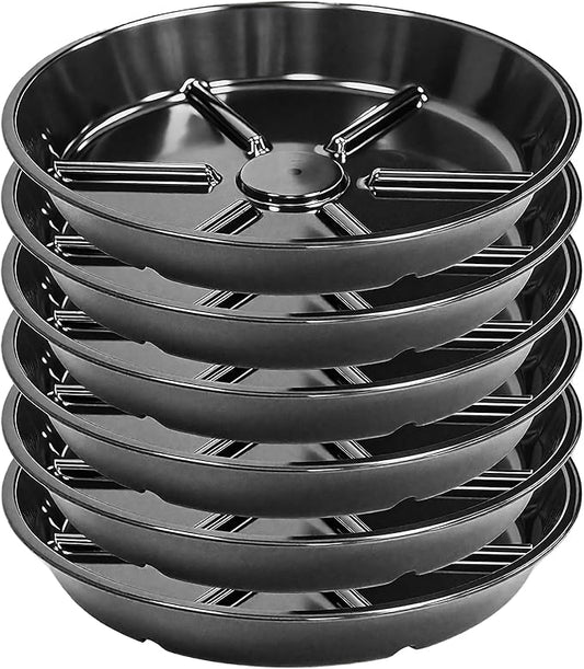 6 Pack of 10 Inches Plant Saucers for Indoor, Durable Plant Saucer Pot Tray, Round Plastic Flower Plant Dish Pant Plate to Catch Water, Black