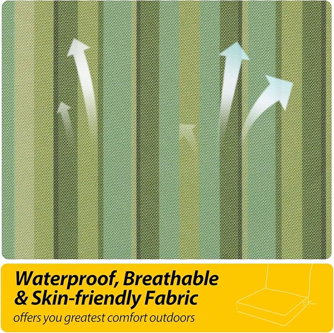 AAAAAcessories Outdoor Seat Cushions for Chairs, Fade-Resistant, Waterproof Patio Furniture Replacement Cushions, 19" x 19" x 3" + 19" x 17", Mossy Forest Stripe