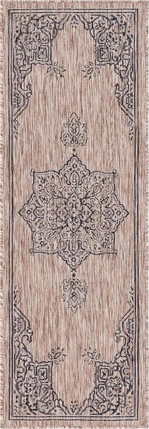 Unique Loom Outdoor Traditional Collection Area Rug - Antique (2' x 6' 1" Runner, Beige/ Black)
