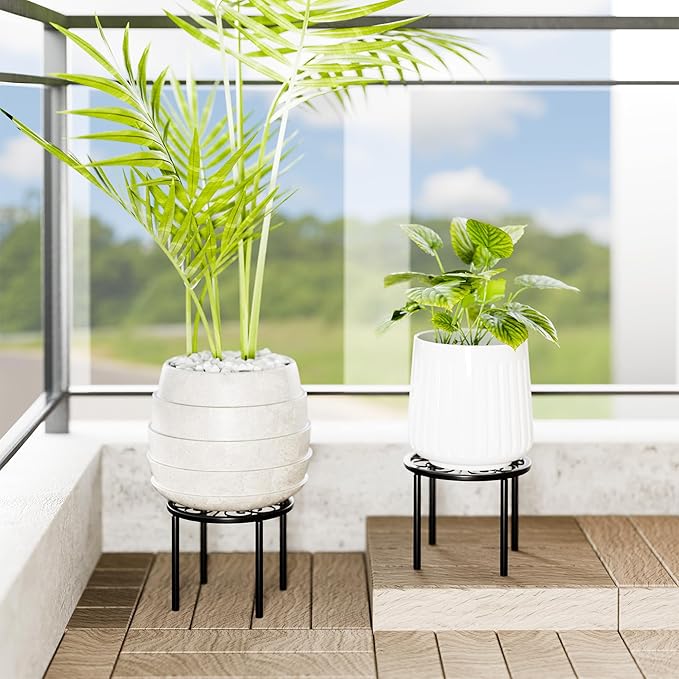 Plant Stand Plant Holder - 7.9 x 7.9 x 5.9 inches Flower Stand for Garden Courtyard, Heavy Duty Plant Rack for Multiple Plant Indoor or Outdoor, Black.