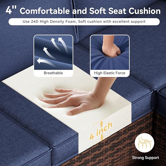 Replacement Cushions for Outdoor Furniture, 7-Piece Outdoor Cushions for Patio Furniture, Waterproof & Fade Resistant Couch Cushion for 4-Seat Patio Conversation Sets, Navy Blue