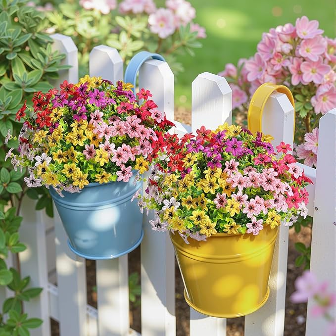 SHareconn 36 Bundles Artificial Flowers for Outdoors Spring Decoration, Fake Silk Realistic Faux Plants UV Resistant for Outside Planter Porch Patio Summer Indoor Decor, RedRosePurpleYellowPinkWhite