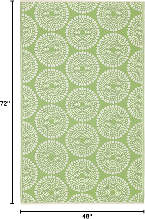 Fab Habitat Outdoor Rug - Waterproof, Fade Resistant, Crease-Free - Premium Recycled Plastic - Floral Medallion - Patio, Deck, Porch, Balcony, Laundry Room - Rio - Green - 4 x 6 ft
