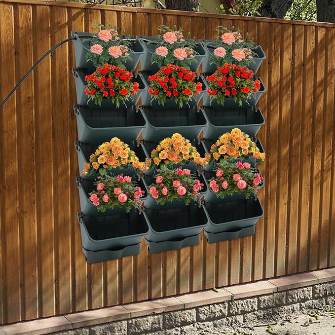 18 Pots Vertical Garden Planter Indoor and Outdoor, Garden Self Watering Wall-Mounted Planter Plant Flower Pot with Timer, Plant Vegetable Fruit Herb Hanging Pocket Holder (Green)