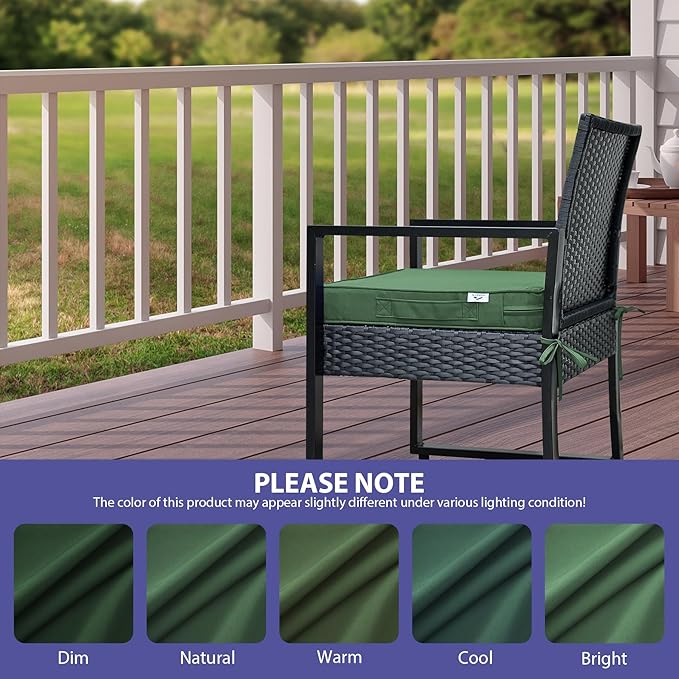 Outdoor Chair Cushions Set of 4,Waterproof Outdoor Seat Cushions for Patio Furniture,Patio Chair Cushion with Handle and Ties, Square Out Door Chair Pads,18.5" x 16" x 3", Forest Green