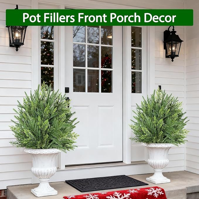 2 Pack Artificial Cypress Topiary Ball Trees with Ground Spike, 24" Norfolk Fake Bushes Shrubs UV Resistant Faux Plants Greenery for Outdoor Planters Garden Front Porch Pot Urn Fillers Spring Decor