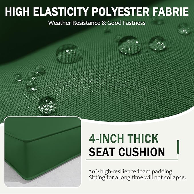 Outdoor Cushions for Patio Furniture with 5 Pillows, Waterproof Patio Furniture Cushions Replacement, 4" Deep Seat Outdoor Sectional Cushions for 4-seat Patio Furniture Chair Sofa Couch,Green