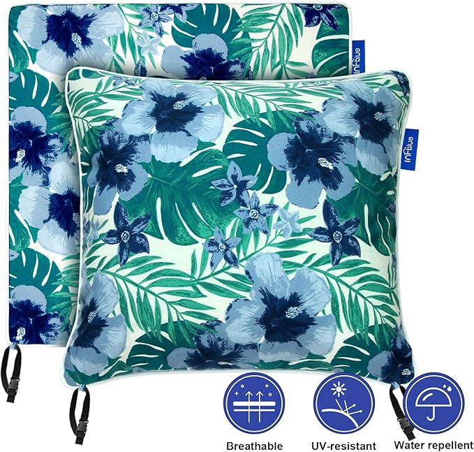 Deep Seat Cushions, Outdoor Cushions, Patio Furniture Cushions, Deep Seat & Back Cushion Patio Cushions for Backyard Couch Sofa Fade Resistant (22x24x4 inches 4 Sets, Blue Flowers)