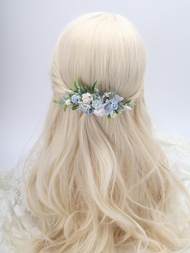 Blue Floral Comb with Baby's Breath Prom Flower Bridesmaids Clips Garden Wedding Hair piece Photo Prop Prom Headpiece Picnic Hair Accessories