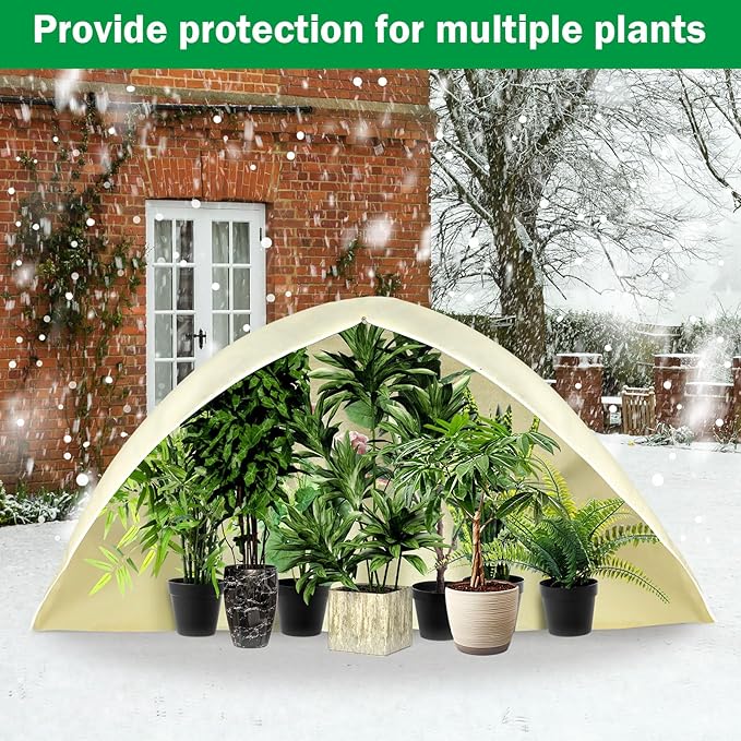1 Pcs 13 x 13 ft Plant Covers Freeze Protection Extra Large Frost Cloth Plant Covers with Zipper Drawstring Winter Cold Weather Frost Blankets for Outdoor Palm Fruit Tree and Shrubs (Beige)
