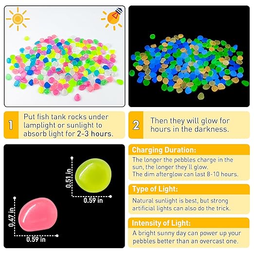 Glow in The Dark Rocks Outdoor Garden Pebbles Stones, 1.2Lbs Fish Tank Glow Rocks Resin Glowing Pebbles for Garden/Aquarium/Planter/Walkway/Driveway,Multi