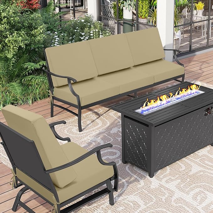 Outdoor Cushions for Patio Furniture 24x24, Outdoor Seat Cushion & Inclined Back Cushion with Ties, Waterproof Replacement Deep Seat Couch Sofa Chair Cushion for Backyard Garden Deck, Khaki