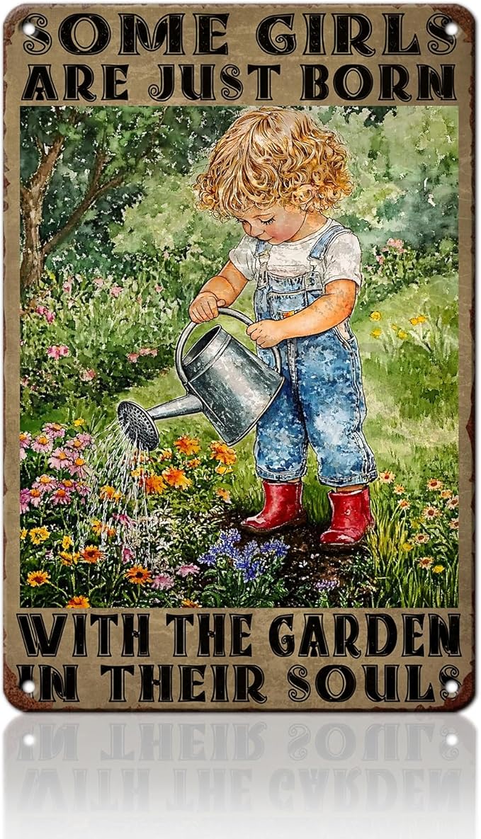PEACHGARDEN Garden Signs for Outside Some Girls Are Just Born with The Garden Metal Tin Sign Vintage Outdoor Decor for Yard Patio Shed 8x12inch