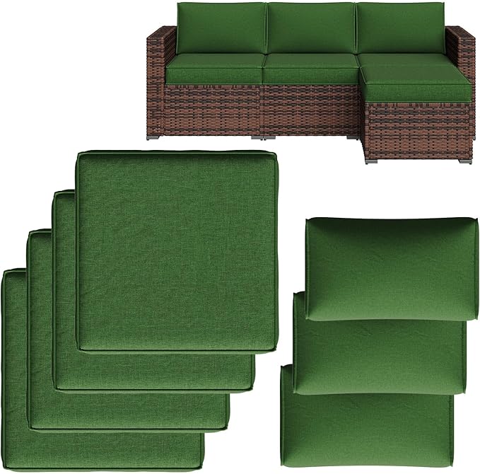 Replacement Cushions for Outdoor Furniture, 7-Piece Outdoor Cushions for Patio Furniture, Waterproof & Fade Resistant Couch Cushion for 4-Seat Patio Conversation Sets, Dark Green