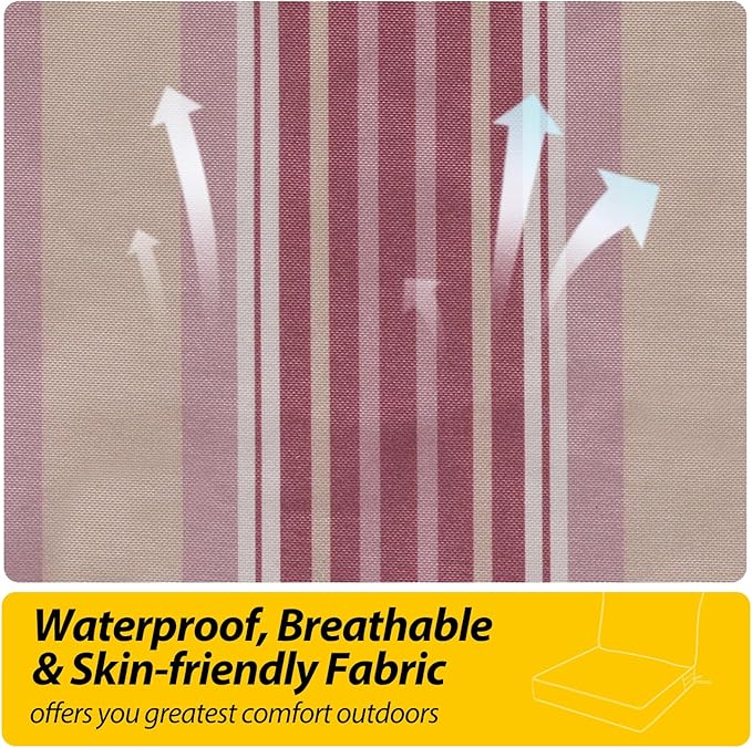 AAAAAcessories Outdoor Seat Cushions for Chairs, Fade-Resistant, Waterproof Patio Furniture Replacement Cushions, 23.5" x 25.5" x 5" + 23.5" x 19", Set of 4, Dusty Rose Garden Stripe