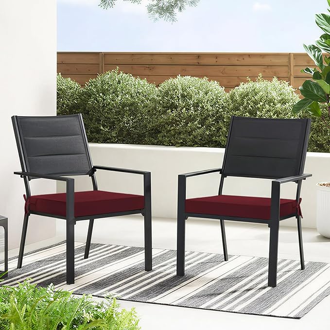 Basic Beyond Outdoor Chair Cushions for Patio Furniture, Waterproof Outdoor Seat Cushions Set of 4 19 x 19, Patio Chair Cushions Set of 4 with Ties and Handle, Burgundy