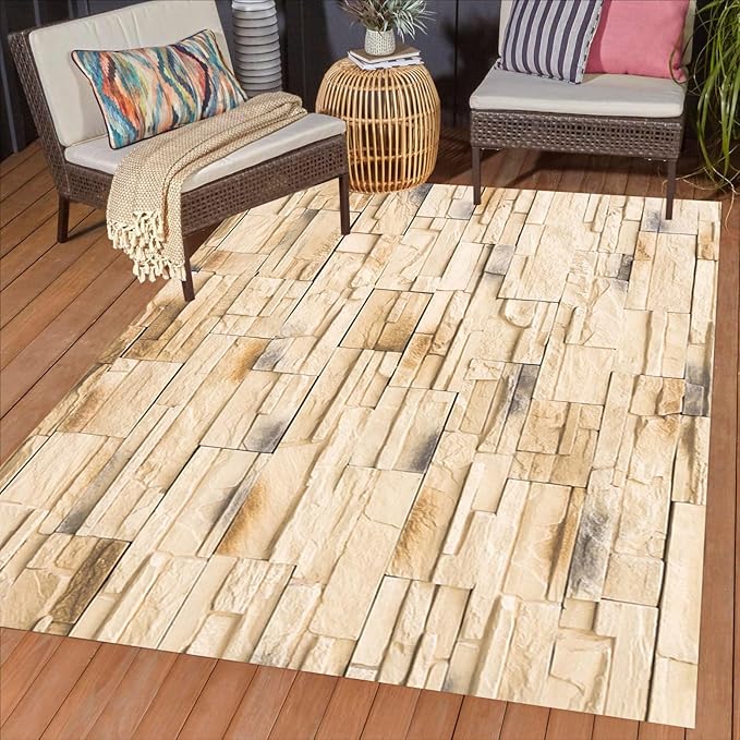 Retro Abstract Aged Brick Wall Texture Outdoor Rugs for Patios Porch Deck Pool Balcony Garden Waterproof Durable Large Carpets Washable Home Art Decor Backyard Courtyard Camping Outside Mats 2x3