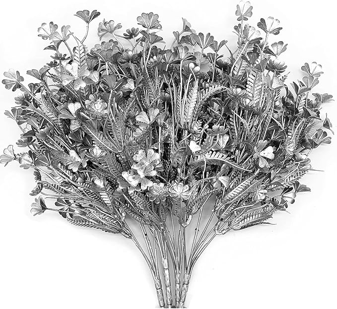 Artificial Plants, CATTREE Plastic Grass Faux Shrubs Fake Leaves for Christmas Flowers Bushes Home Indoor Outdoor Garden Wedding Festival Decoration Hall Table Planter DIY Flower Filler – Silver 4 Pcs