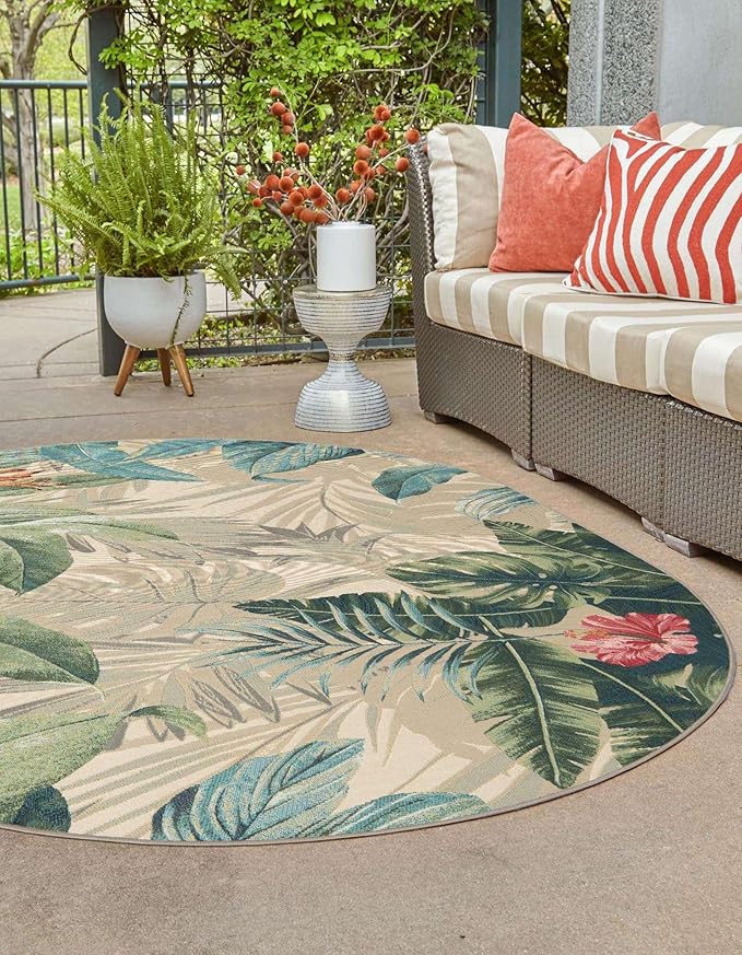 Unique Loom Outdoor Botanical Collection Area Rug - Kula (2' 2" x 3' 1" Oval Multi/Gray)