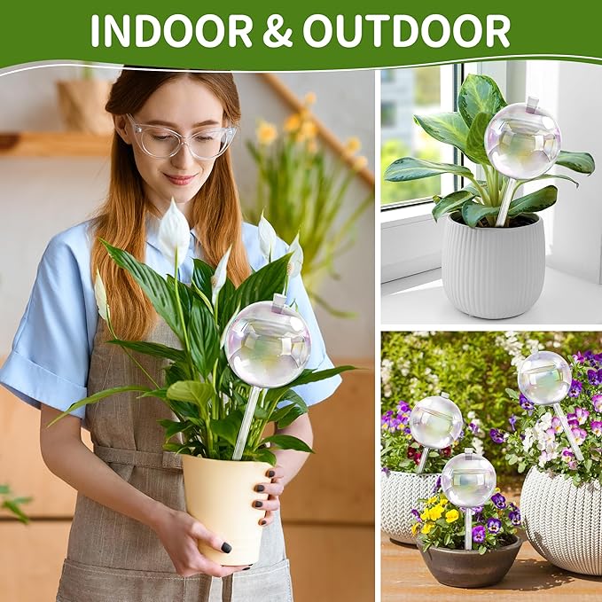 17 oz Up 2 Weeks Extra Large Plant Watering Globes, Self Watering Planter Insert, Iridescent Glass Self Watering Globes, Vacation Plant Watering Devices, Automatic Watering Bulbs (Large 2-Pack)
