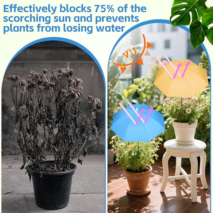 2 Pack Plant Umbrellas for Outdoor Plants with One Storage Bag, 23.6" Sun Shade Cover for Gardens/Patio/Succulents, Blocks 70% Sunlight, Prevents Leaf Burn & Overheating