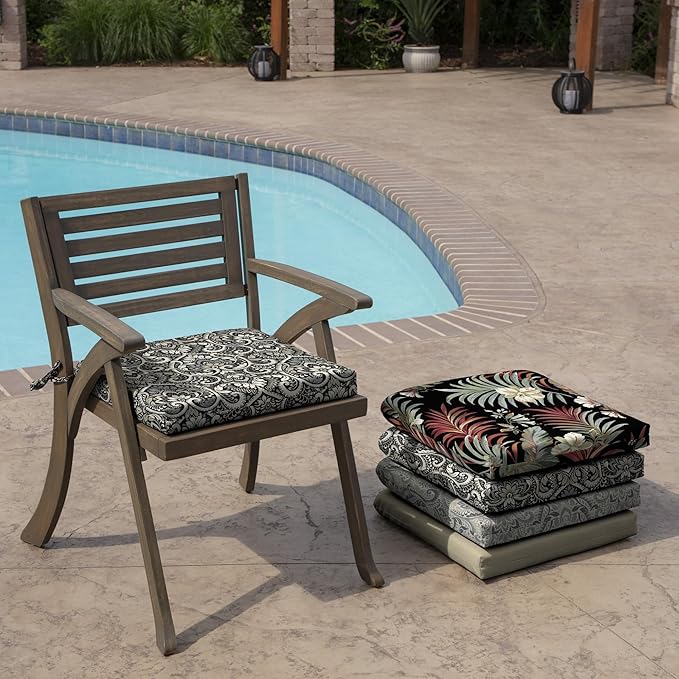 Arden Indoor/Outdoor Seat Or Rocking Chair Cushion, 19 x 18, Water Repellent, Rain Proof, Fade Resistant Cushion for Rocking Or Dining Chairs Black Aurora Damask