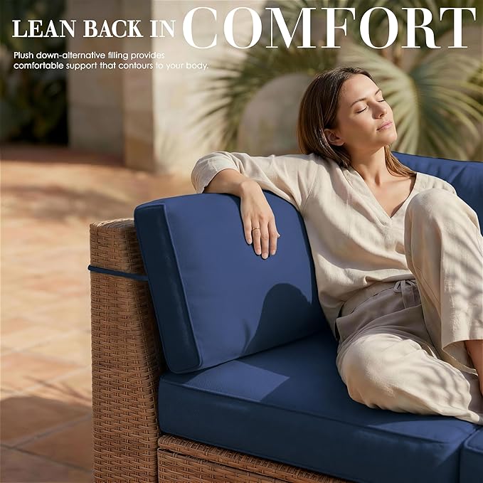 Outdoor Replacement Cushions for Patio Furniture, 5" Foam High-Density, 14-Piece Water-Resistant Outdoor Cushion for 6-Seat Sectional Patio Conversation Sets, Liner&Cover