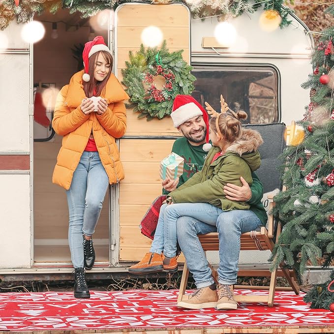 5x8 ft Christmas Outdoor Rug Plastic Straw Rug Rv Outdoor Rug Camper Mats Patio Outdoor Mat Christmas Tree Mat Waterproof Outdoor Deck Rug for Outside Garden Lawn Landscape Balcony Porch