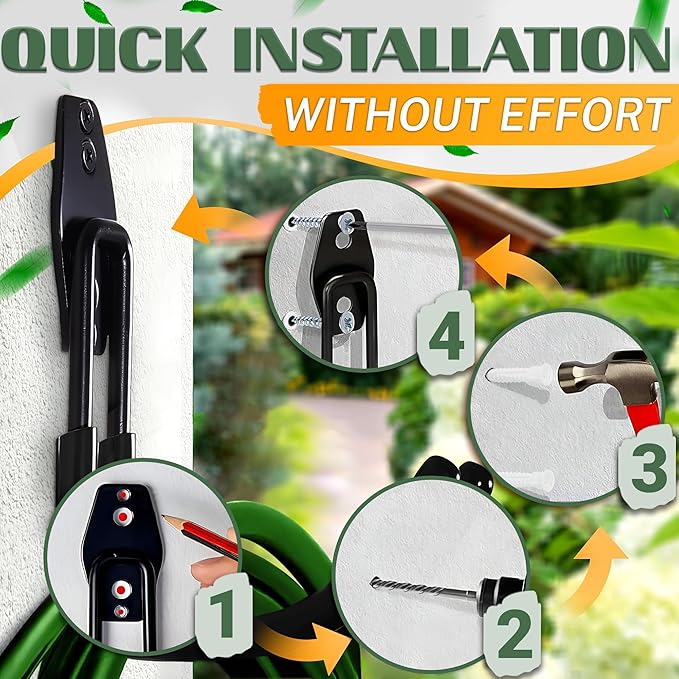 Hose Hook Wall Mount - Rust-Resistant, Scratch-Free, Strong Design, Anti-Slip Coating and Fast Setup - Garden Hose Hanger Wall Mount for Up to 66 lbs for Organizing Tools, Accessories, and Equipment