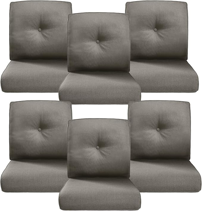 Belord Luxury 4" Thick Outdoor Cushion 6 Set - 22 x24 Inch 28D Sponge Filling Fade-Resistant Chair Cushion, Spill Proof Removable Patio Furniture Replacement Cushions for Sofa Bench Swing - Grey