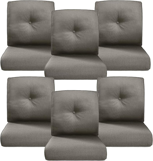 Belord Luxury 4" Thick Outdoor Cushion 6 Set - 22 x24 Inch 28D Sponge Filling Fade-Resistant Chair Cushion, Spill Proof Removable Patio Furniture Replacement Cushions for Sofa Bench Swing - Grey