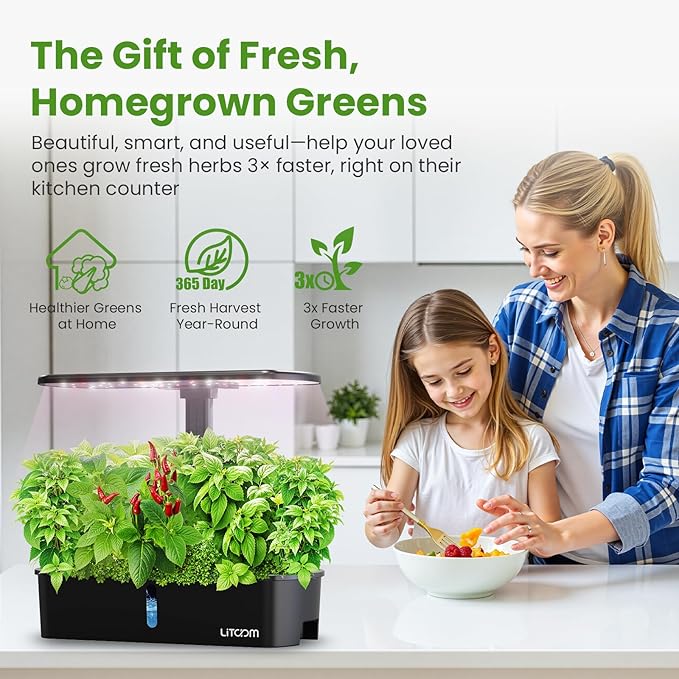 litokam 12-Pod Hydroponics Growing System Kit with LED Grow Light, 24W 3.49L Indoor Herb Garden Planter with Quiet Water Pump, 24H Timer 2 Grow Modes Hydroponics Garden for Home Kitchen Office Gifts