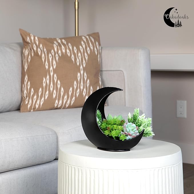 Table Planter - Desk Moon Planter – Candle Holder - Boho Planters for Indoor Plants, Succulents, Air Plant, Cactus, Faux, Artificial Plants -Witchy Gifts for Women, Birthdays, Plant Lovers