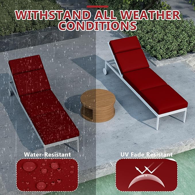 Chaise Lounge Cushions Outdoor, 72 x 21 x 4 Inch Lounge Chair Cushions for Outdoor Furniture - Waterproof Lounge Patio Replacement Cushion, 4In Fade-Resistant ThickPatio Chaise Lounge Cushion