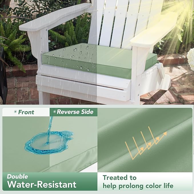 Outdoor Chair Cushions Set of 4: Waterproof & Color Fastness Seat Cushion for Patio Furniture - 22 x 22 x 3 Inch Chair Pads with Ties and Hidden Zipper - Patio Chair Cushion Replacement, Sage Green