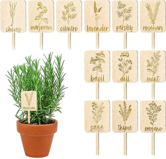Whaline 24Pcs Wooden Plant Labels Sign Planted Herb Markers Garden Labels with Printed Herb Name Indoor Outdoor Garden Stakes Nursery Plant Tags Gardens Decoration Gift, 12 Styles