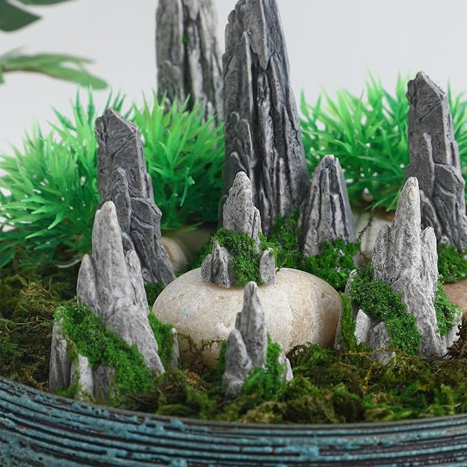 8Pcs Resin Rockery Decoration, Miniature Zen Garden Decor Mini Bonsai Rockery Statue Rockery Figurines Ornament for DIY Plant Pot Terrarium Decor
