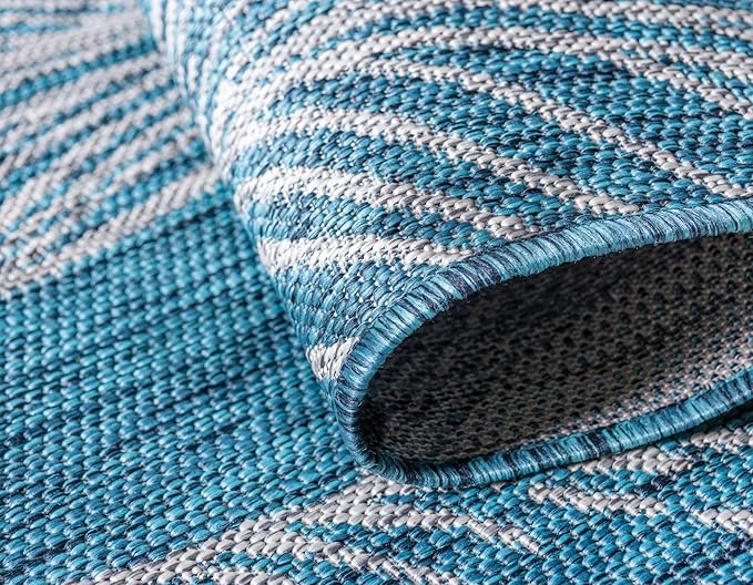 Unique Loom Outdoor Botanical Collection Area Rug - Leaf (7' 1" x 10' Rectangle, Teal/ Ivory)
